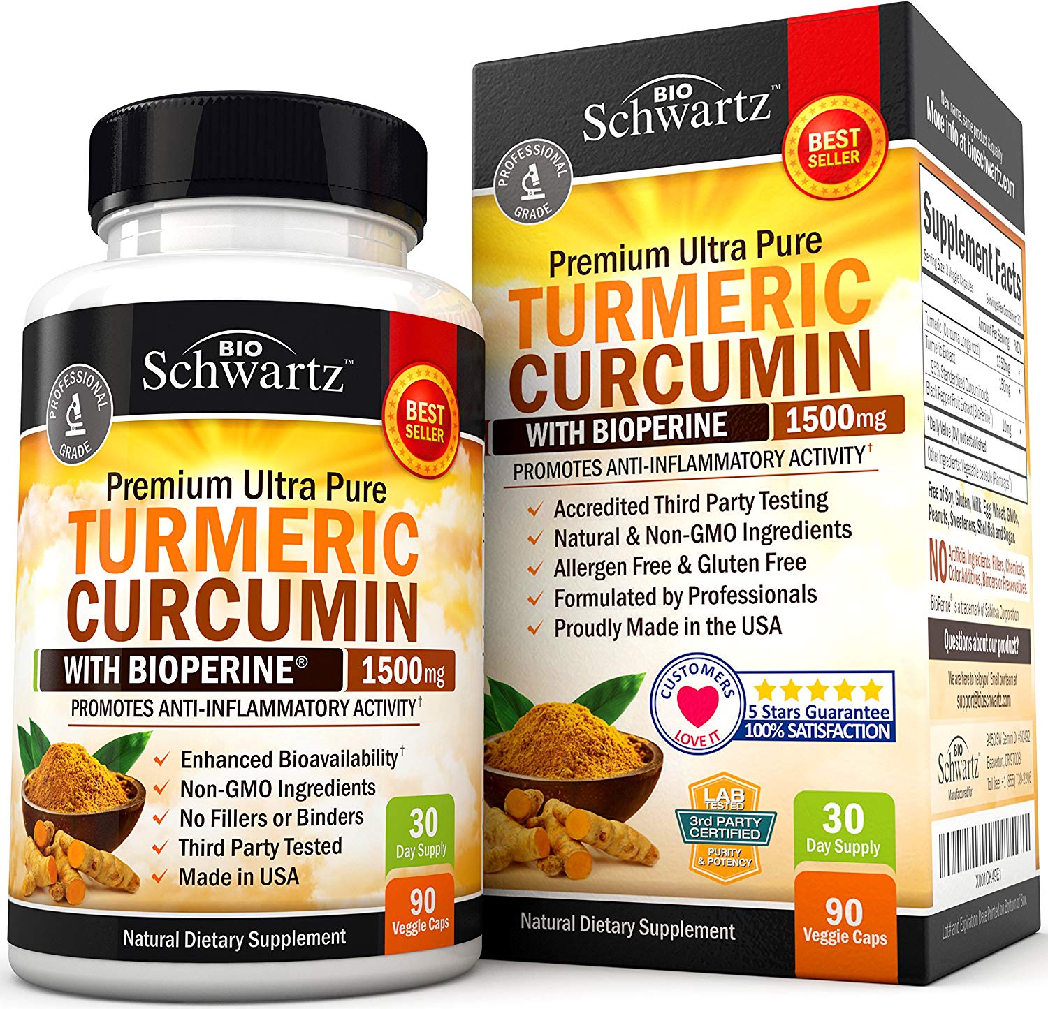 BioSchwartz Gluten Free Turmeric Curcumin with Bioperine, 1500mg