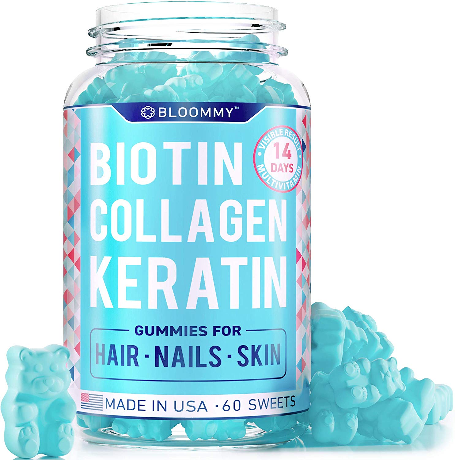 Bloommy Biotin, Keratin & Collagen Gummies, 5,000mcg