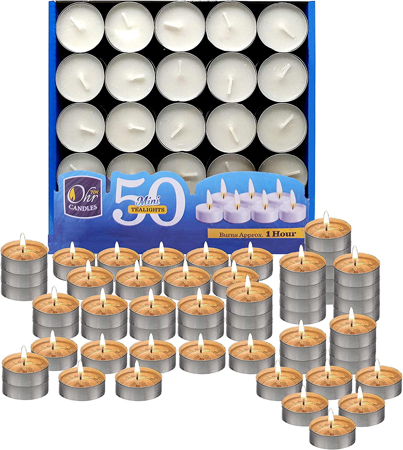 Ohr Shabbat Wax Tea Light Candles, Set Of 50
