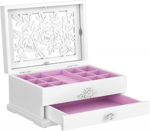 SONGMICS Floral Plush Decorative Jewelry Box