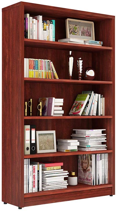 Sunon 5-Shelf Wood Bookcase, Cherry Finish