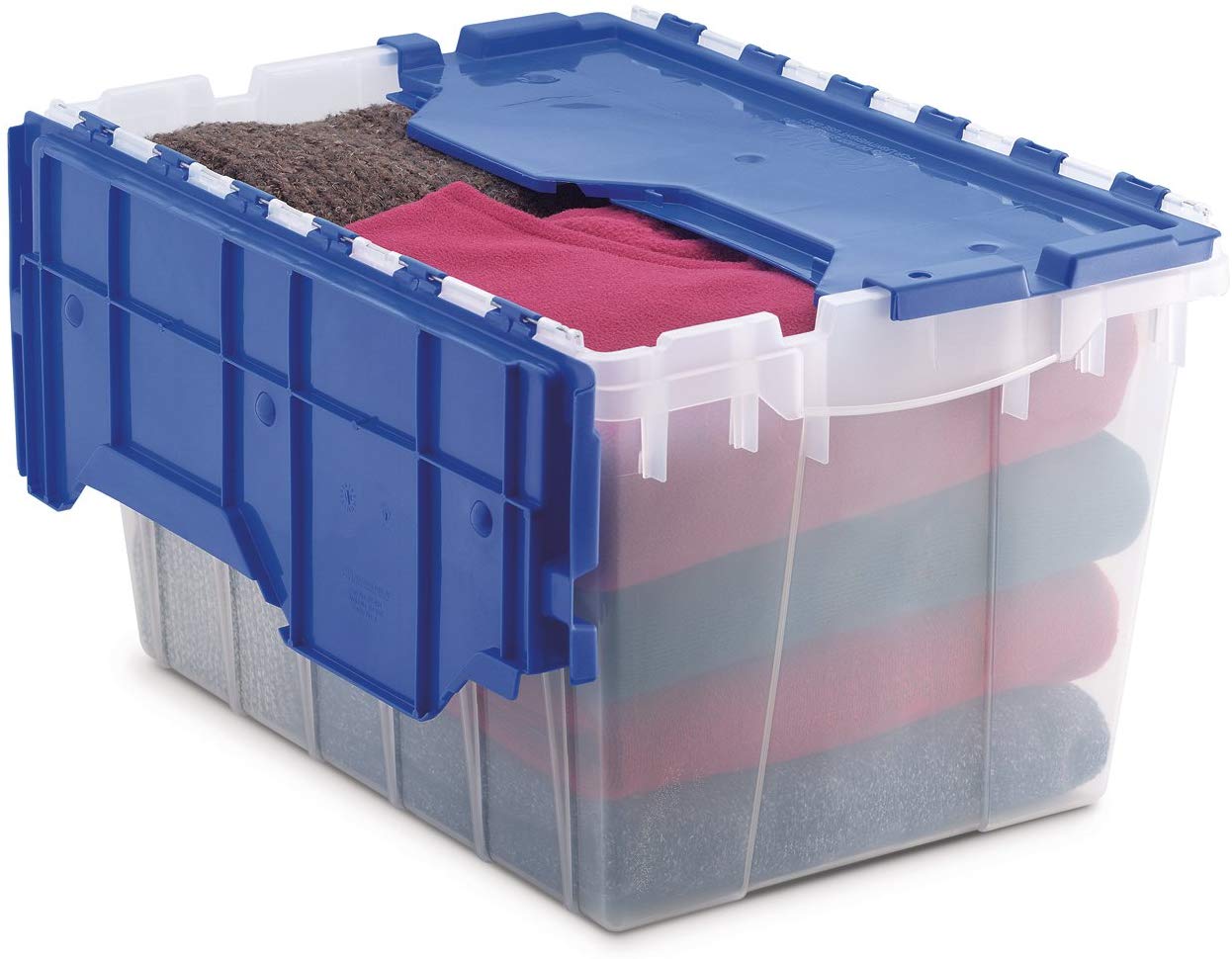 Akro-Mils Plastic Tote with Attached Lid, 12-Gallon