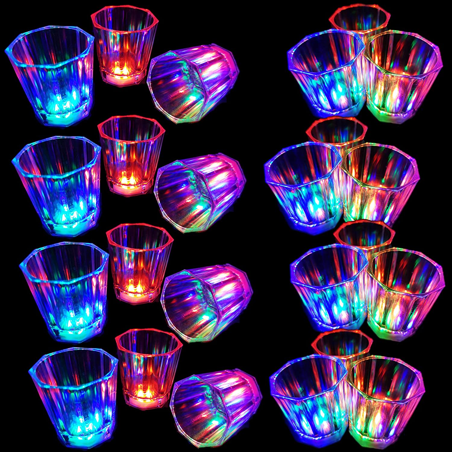 Esdabem Octagonal LED Lights Disposable Shot Glasses, 24-Count