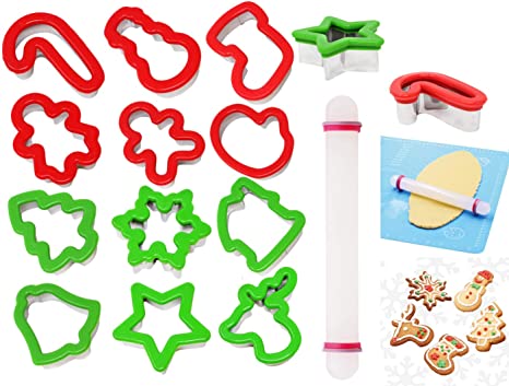 JOYIN Silicone Christmas Cookie Cutters, 13-Piece