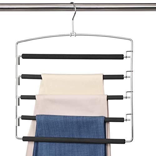 4 Pcs FUNNY HOUSE Trouser Hanger S-Type Space Saving Clothes Pants Hangers Non-Slip Closet Organizer for Scarfs Jeans Clothes Trousers Towels Ties 5 Layers