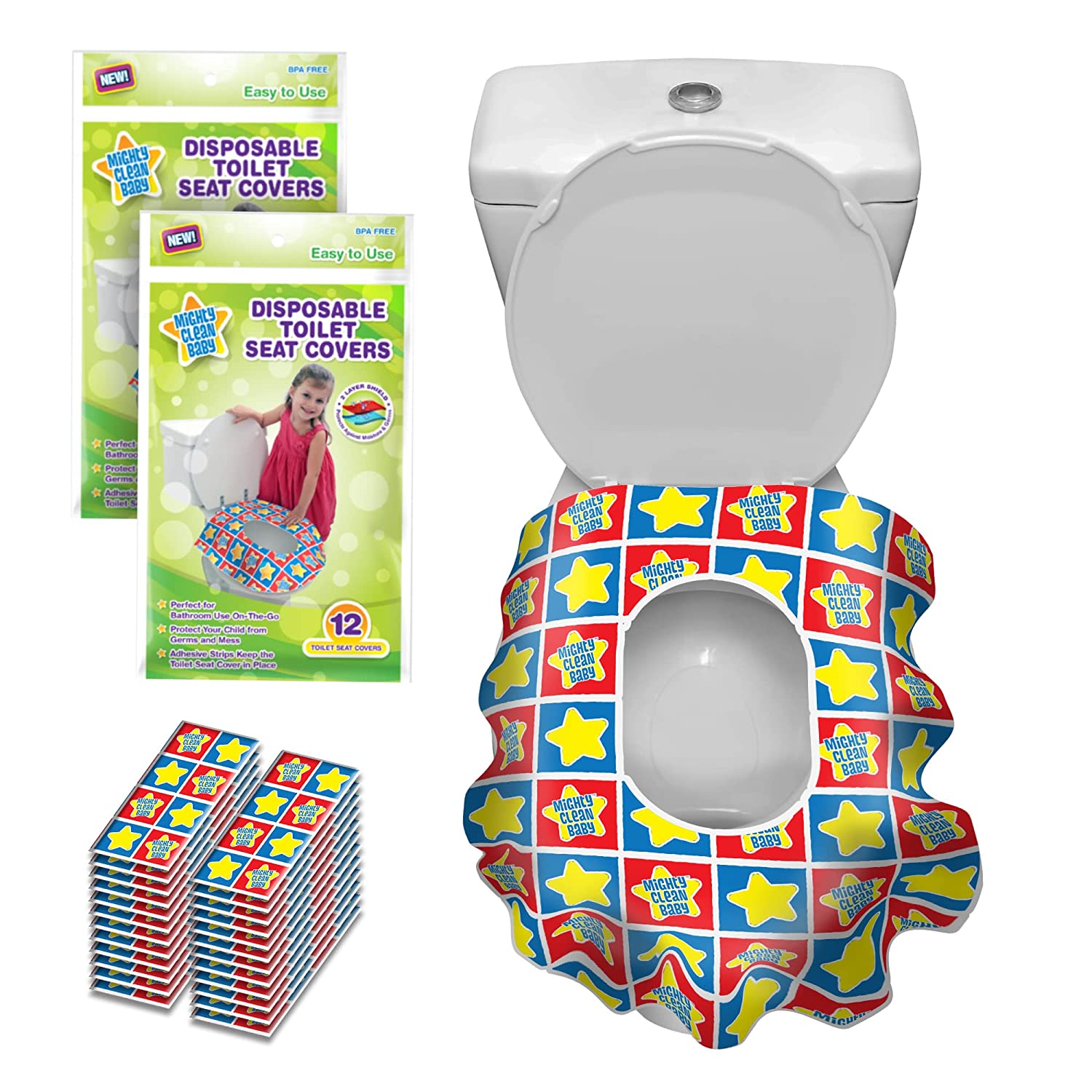 Mighty Clean Baby Children’s Disposable Toilet Seat Covers, 24-Pack