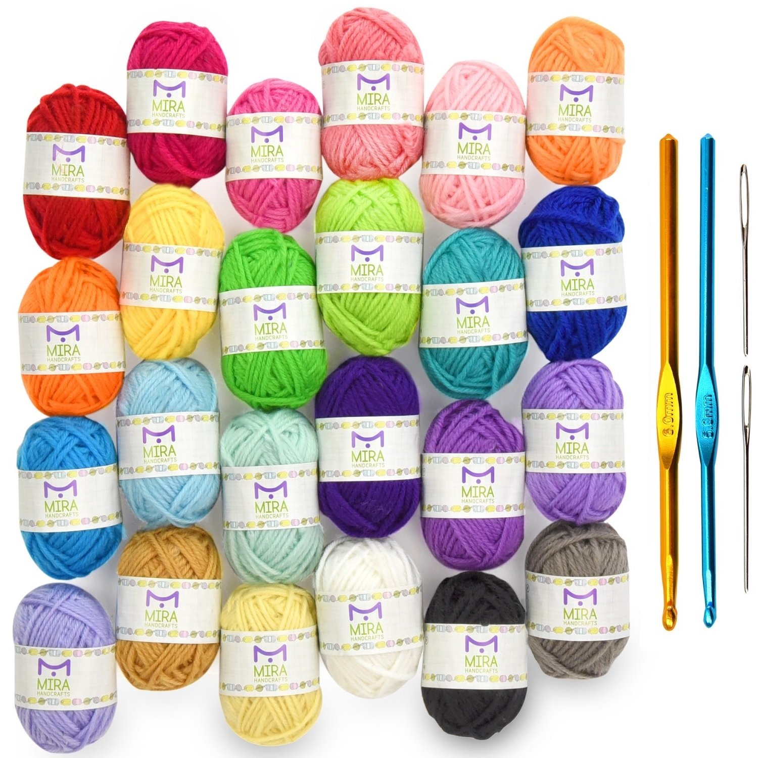 Mira Handcrafts Knot-Free 4-Ply Yarn Crochet Kit, 40-Piece