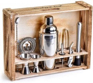 Mixology & Craft Rustic Crate Gift Bar Set, 11-Piece