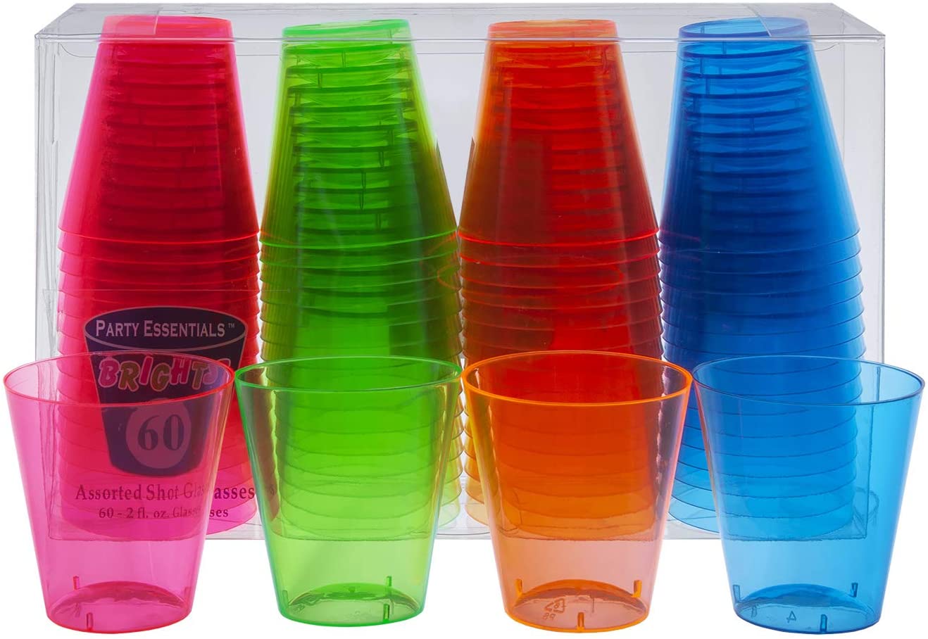 Party Essentials Rainbow Party Disposable Shot Glasses, 60-Count
