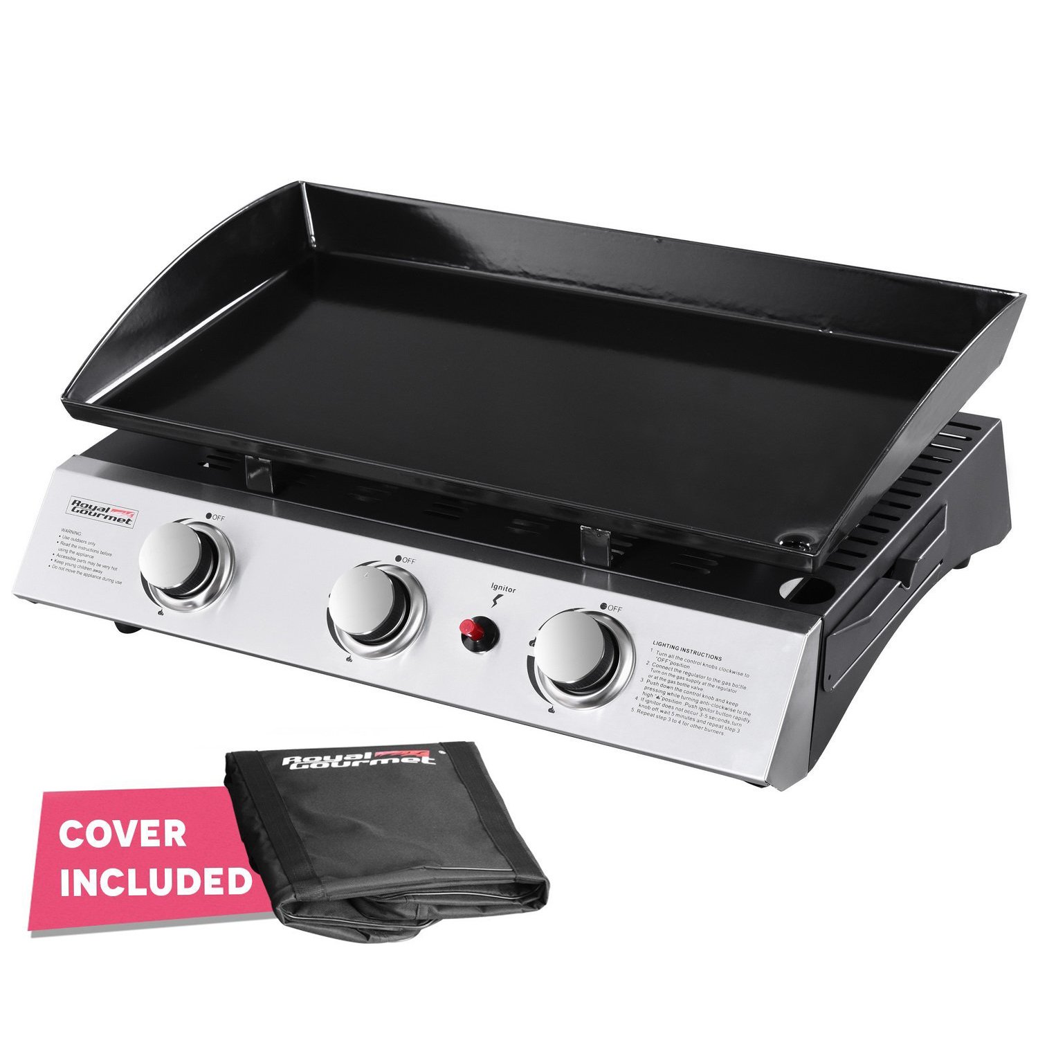 Royal Gourmet PD1300 Portable 3-Burner Propane Gas Grill Griddle