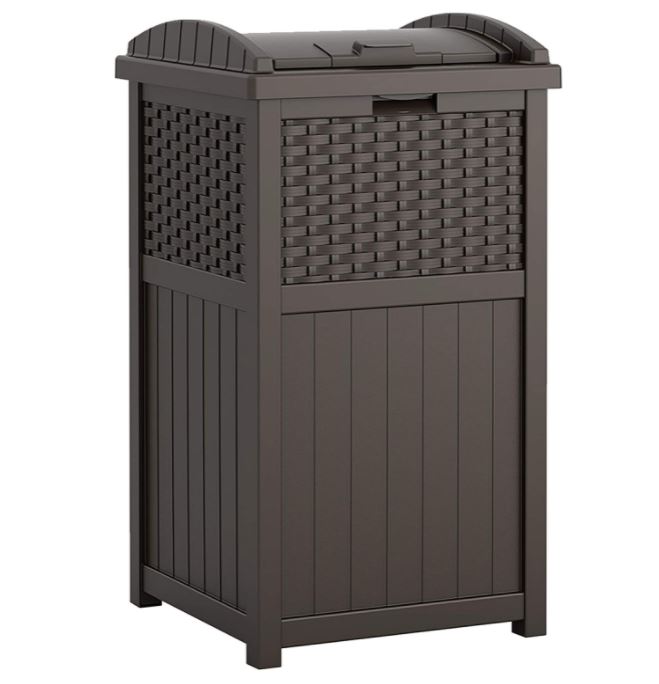 Suncast Hideaway Compact Hinged Lid Outdoor Trash Can, 33-Gallon
