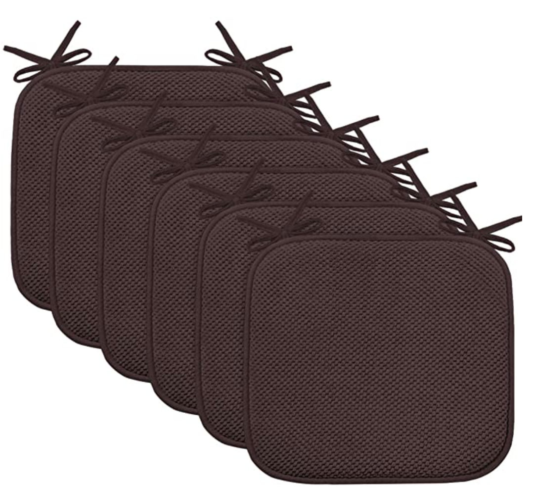 Turquoize Non-Slip Washable Chair Cushion Pads, 6-Pack