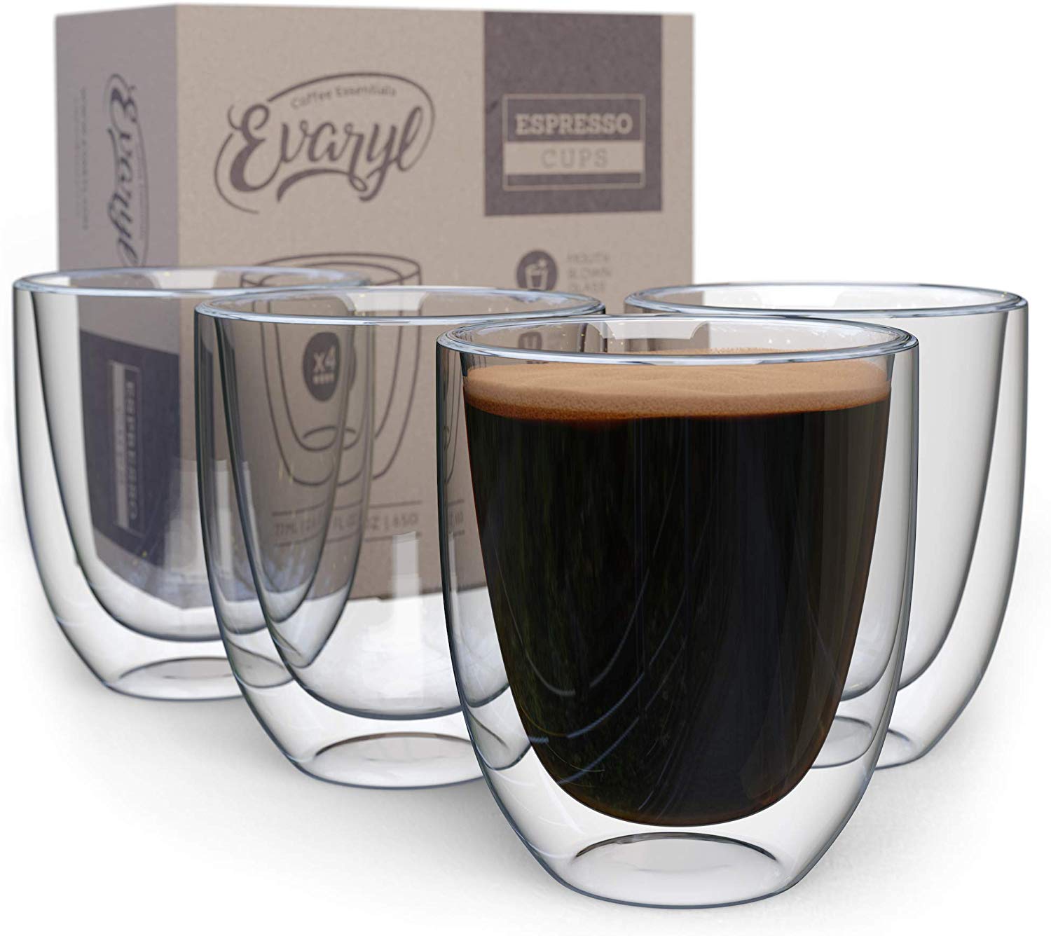 Evaryl Double Wall Espresso Cups, Set Of 4
