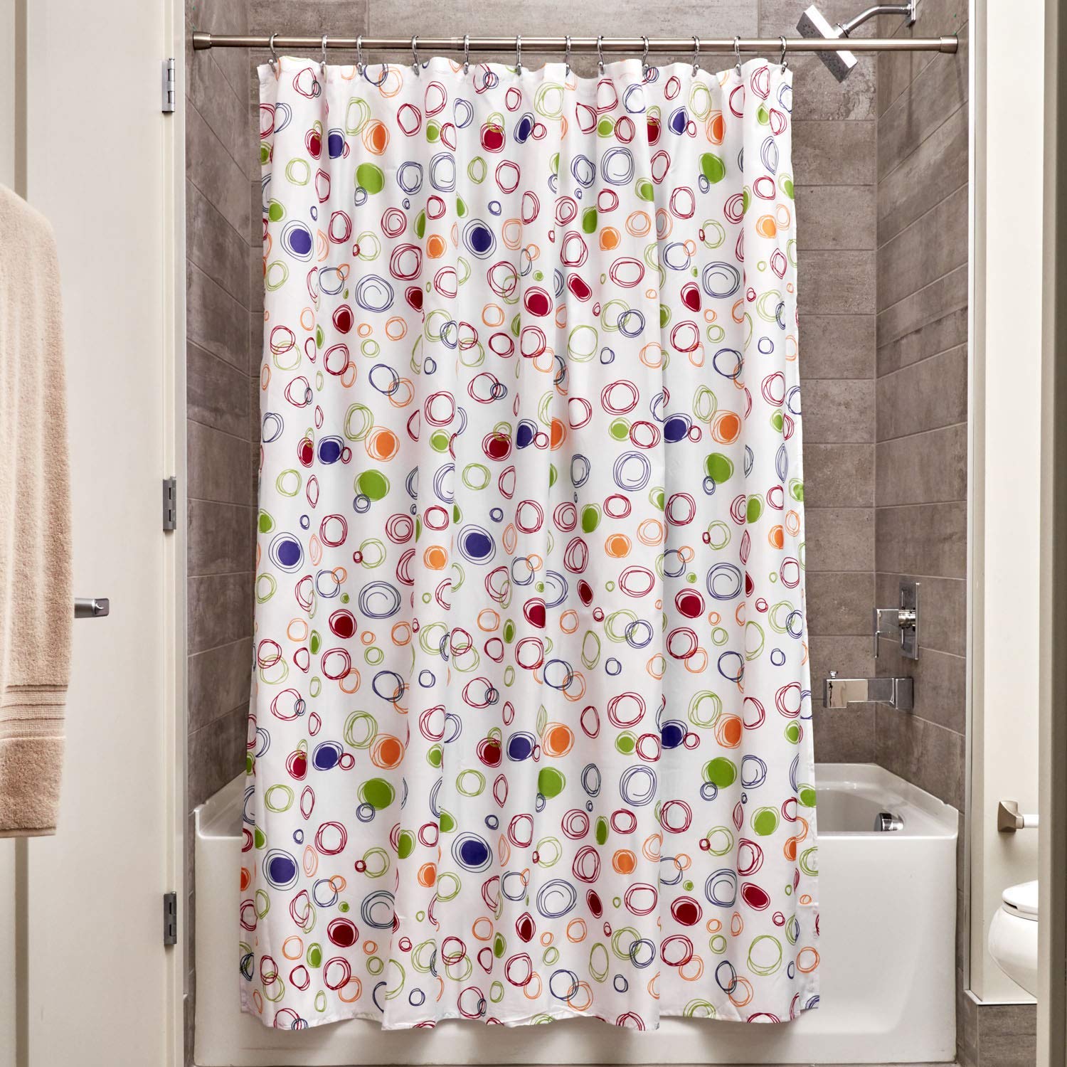 iDesign Multi-Colored Fabric Doodle Shower Curtain