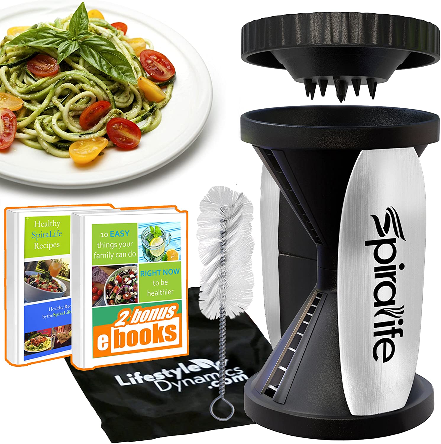 Noodle Maker Complete 7-Blade Zucchini Spaghetti Maker Set w/ 10 Recipe Book Included by Dimrom Vegetable Spiralizer Ultra-Sharp Blades Veggie Spiral Slicer Slicer Powerful Suction Cup 