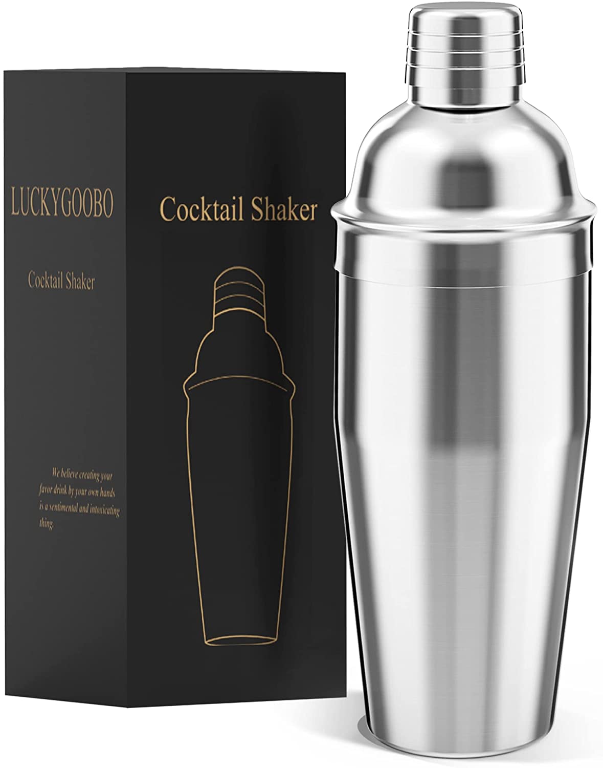 LUCKYGOOBO Cylindrical Cocktail Shaker, 24-Ounce