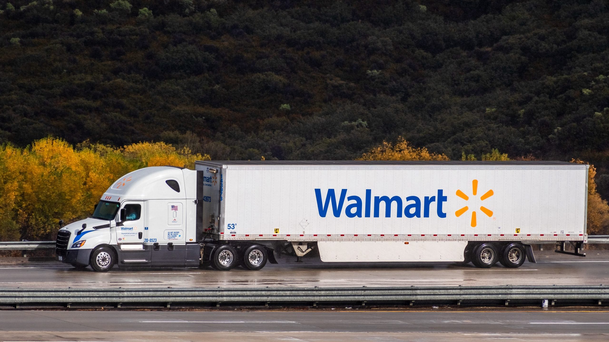 Walmart truck driving on highway