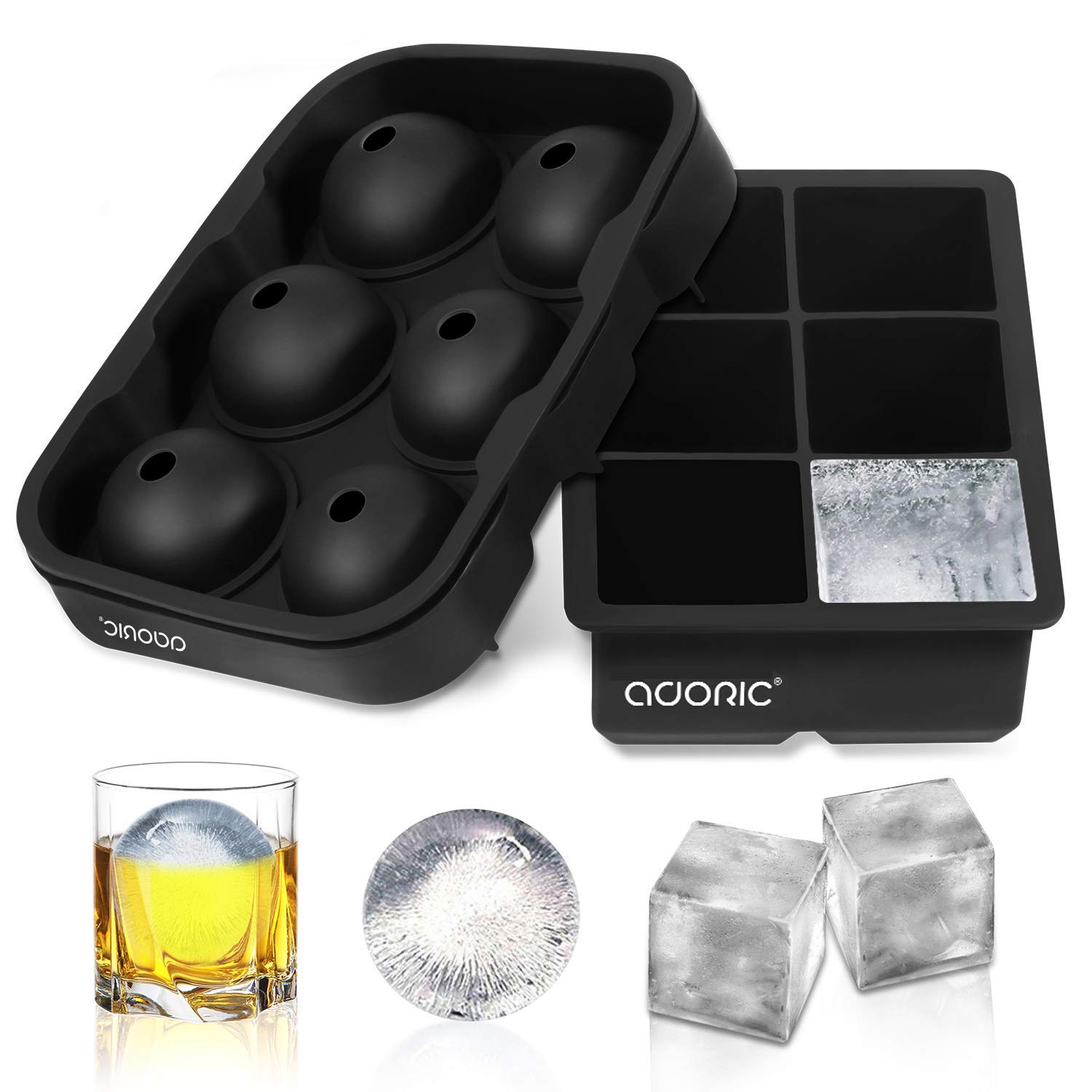 Adoric Silicone Black Ice Cube Trays, 2-Pack