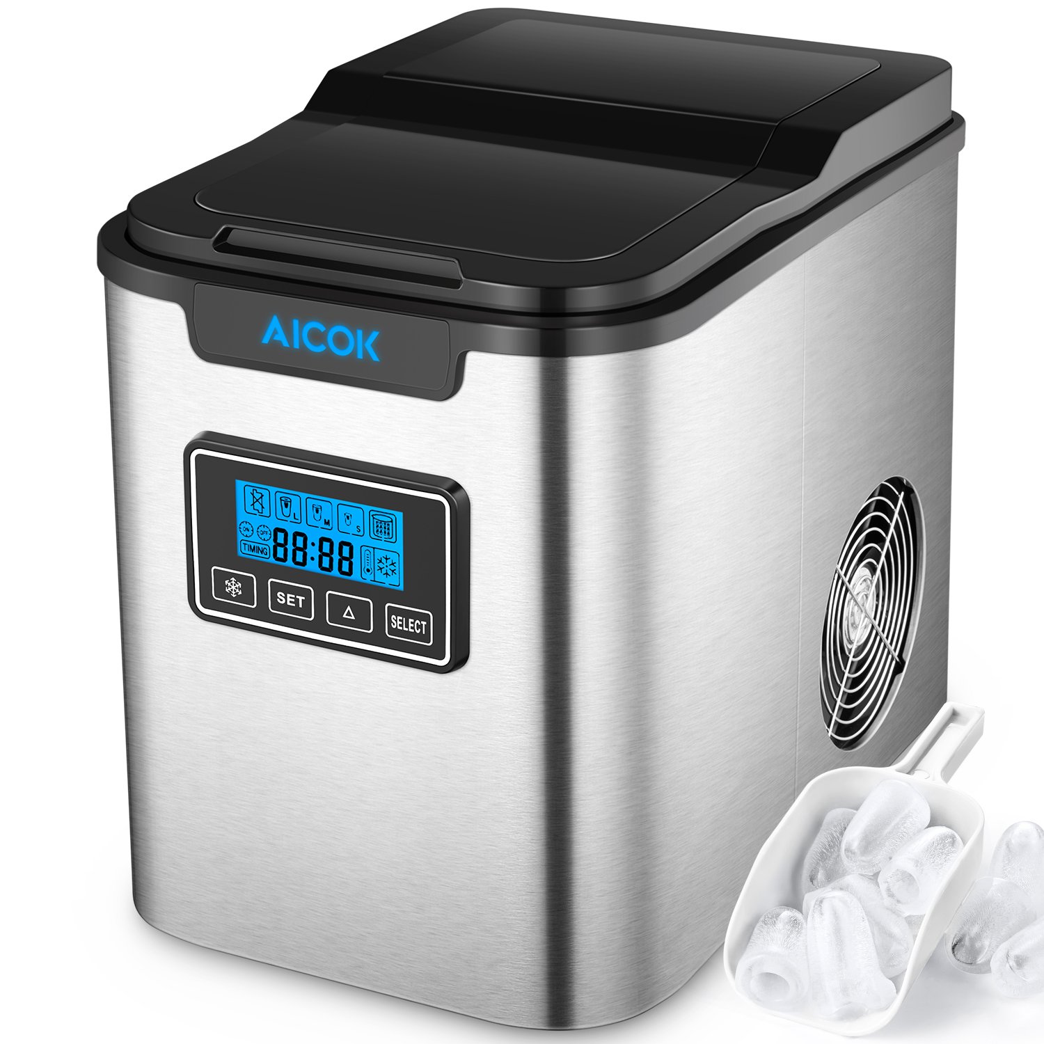 AICOK Self-Clean Portable Countertop Ice Maker Machine With Ice Scoop And Basket