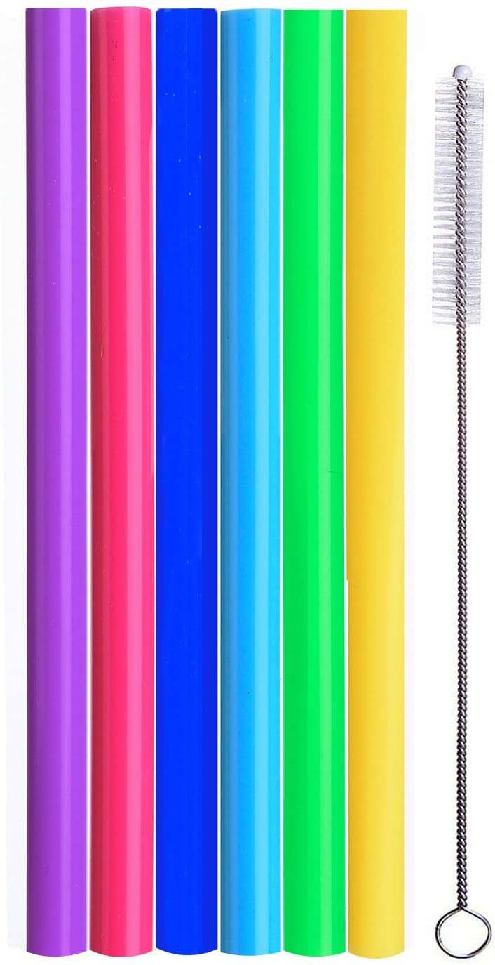 Cold Brew Ice Tea Toddler Silicone Wide Straws Colorful with Cleaning Brush For Smoothie Ice Shake Bubble Tea Boba Tea Juice Housavvy Kids Straws Milkshake Pack of 12 Thick Shake 