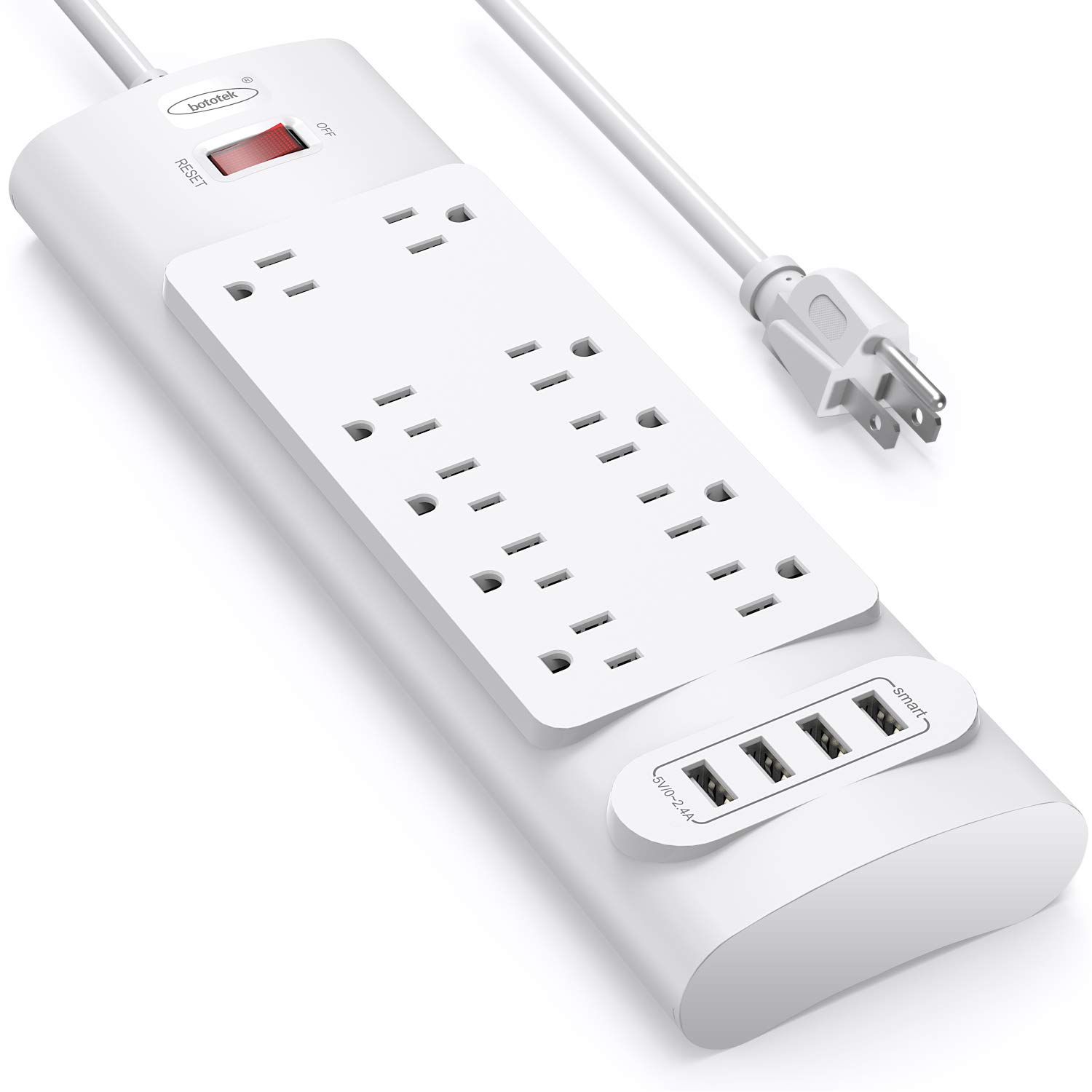bototek Surge Protector with USB Charging Ports, 10-Outlet