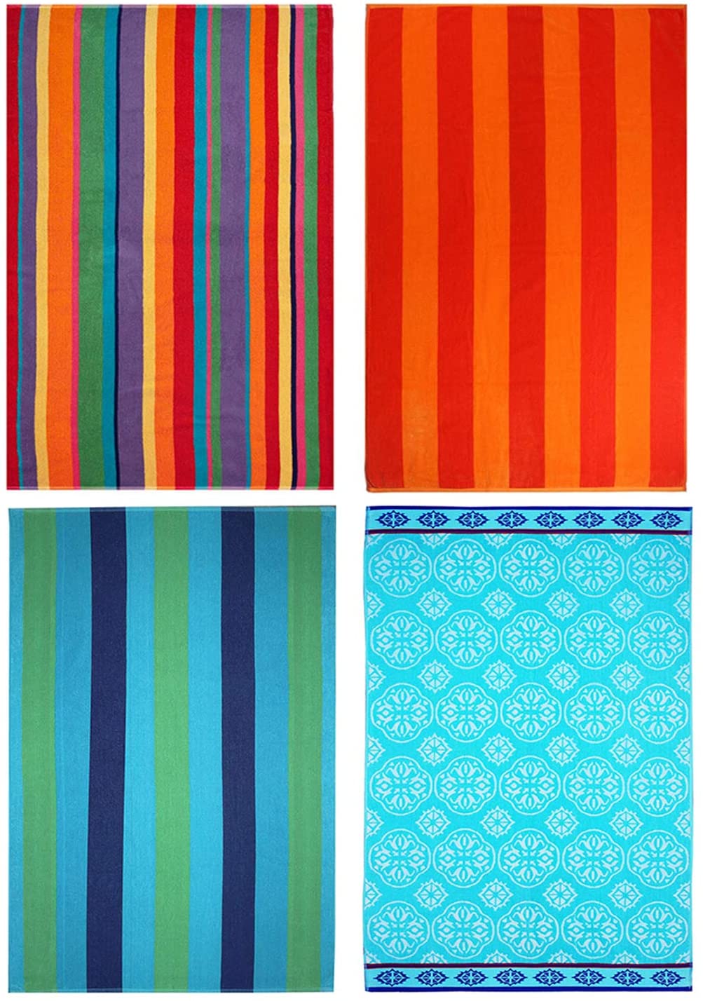 COTTON CRAFT Yarn Dyed Velour Beach Towels, 4-Pack