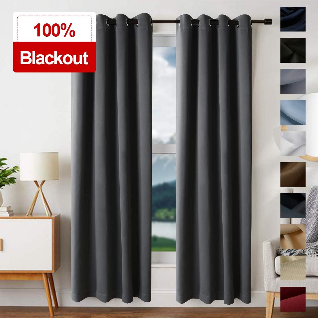 EDILLY Thermal Insulated Grommet Blackout Curtains, 2-Panels