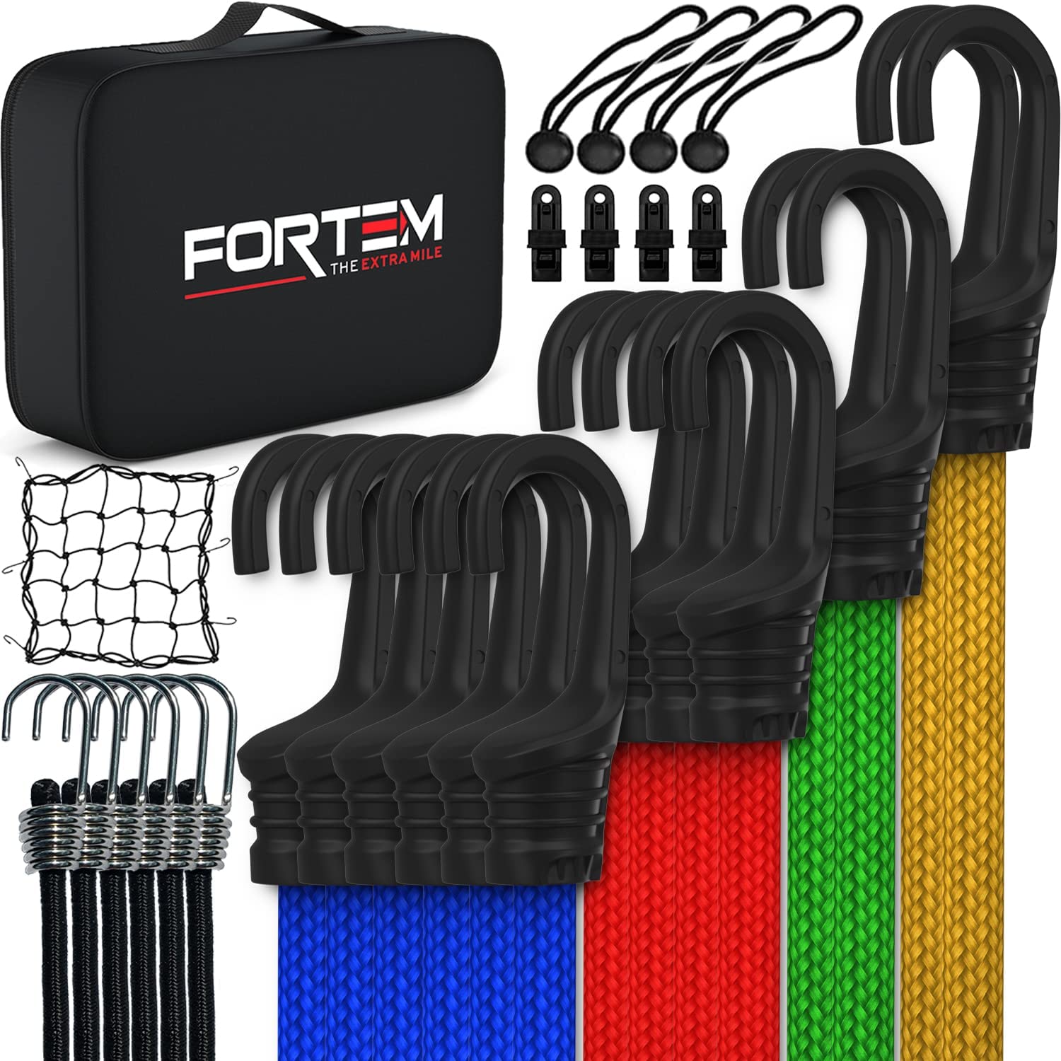 FORTEM Adjustable Multi-Purpose Bungee Cords, 30-Piece