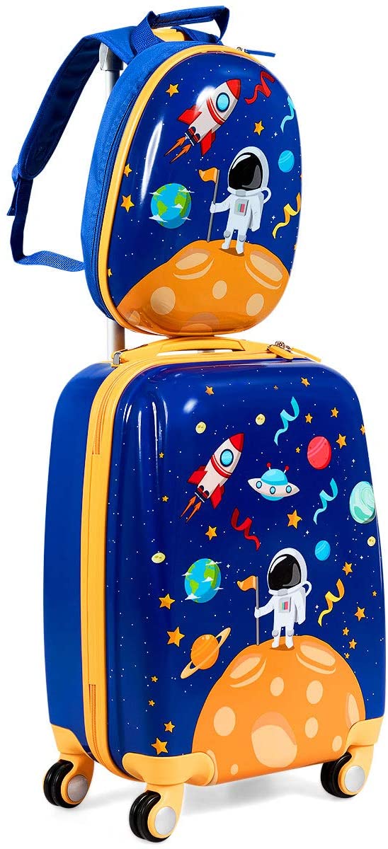 GYMAX Mermaid Travel Carry-On Trolley Rolling Kids Luggage