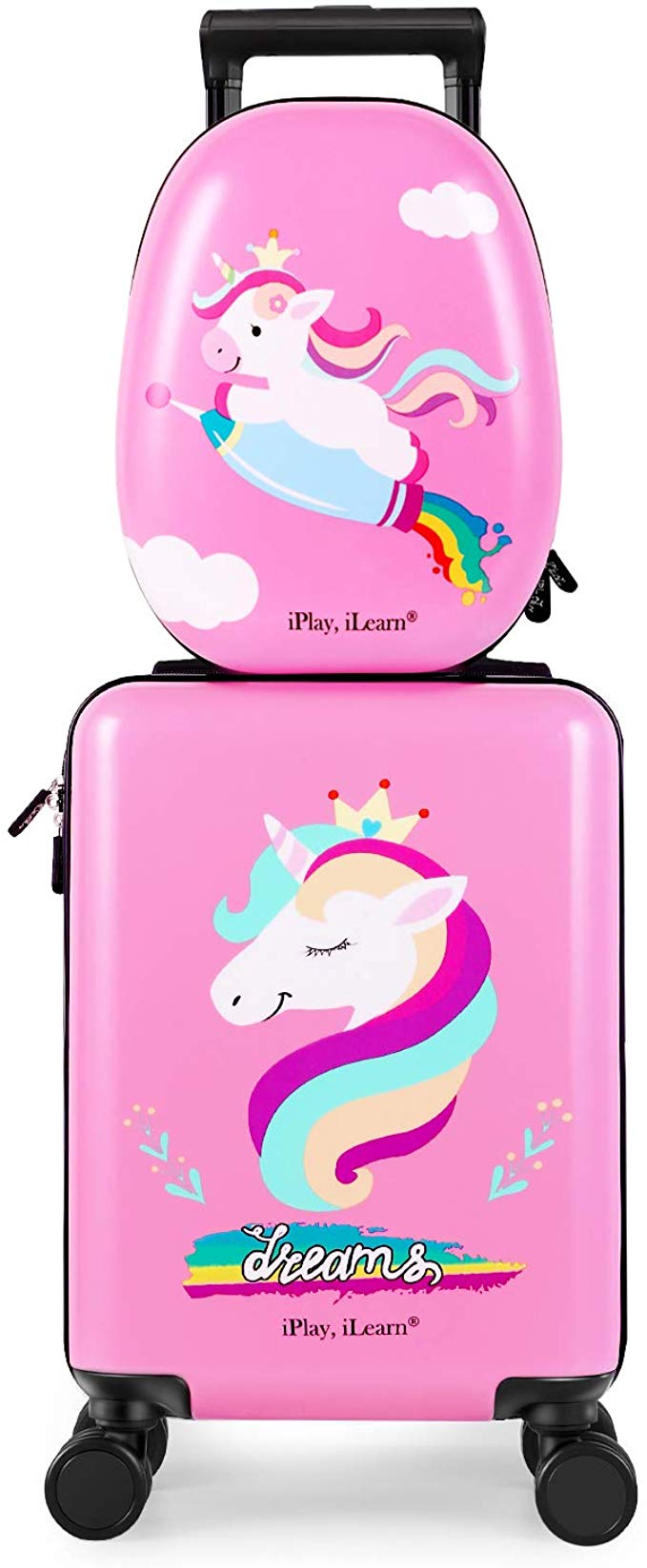 iPlay, iLearn Unicorn Carry On Spinner Wheels Travel Kids Luggage Set