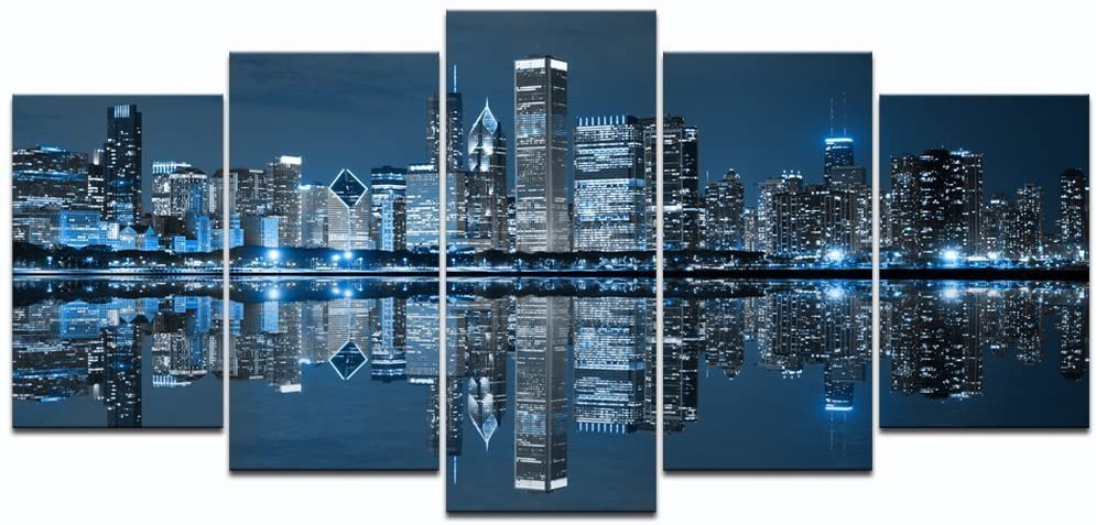 LevvArts Chicago At Night Canvas Print, 5-Piece
