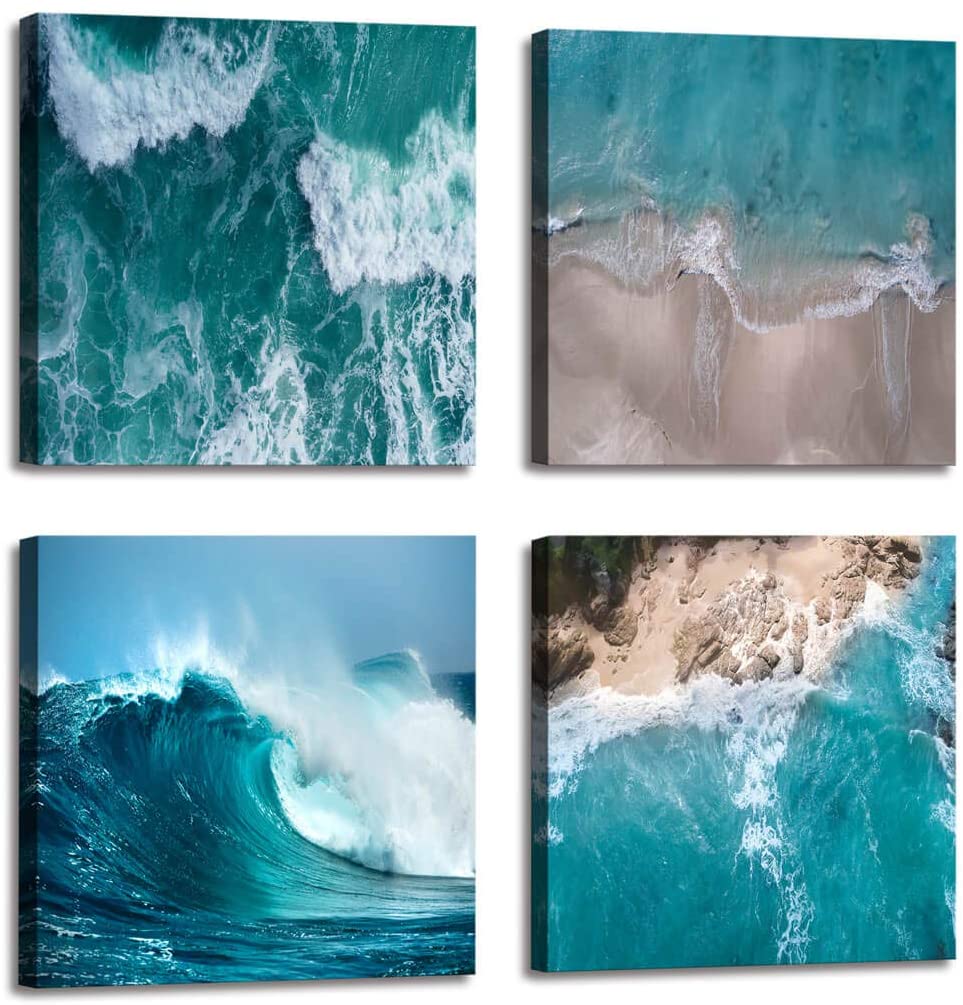 Moyedecor Art Modern Seaside Water Art For Wall, 4-Piece