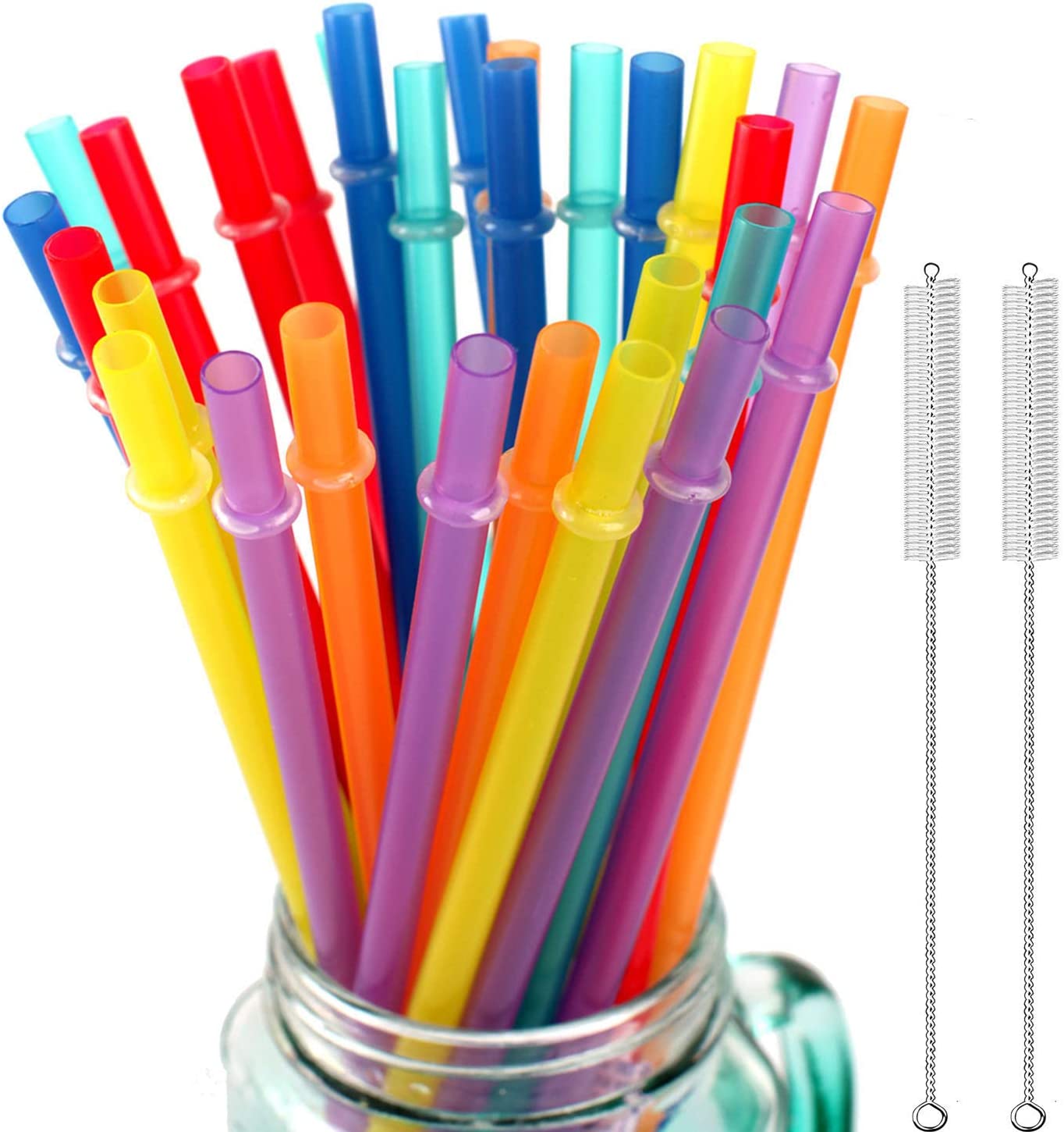 Pack of 6 with Cleaning Brush and Carrying Case 10 in x 10 mm Jumbo Tritan Hard Plastic Drinking Straws Individually Wrapped ALINK Reusable Clear Smoothie Straws 