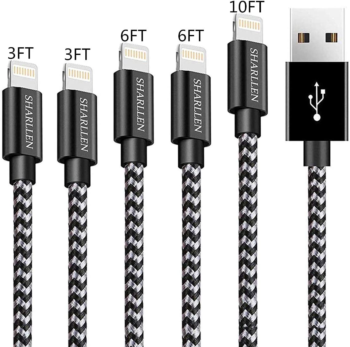 SHARLLEN Copper Wired iPhone Charger Cords, 5-Pack