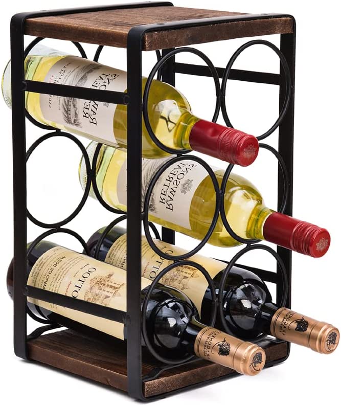SODUKU Metal & Wood Wine Rack For Small Spaces, 6-Bottles