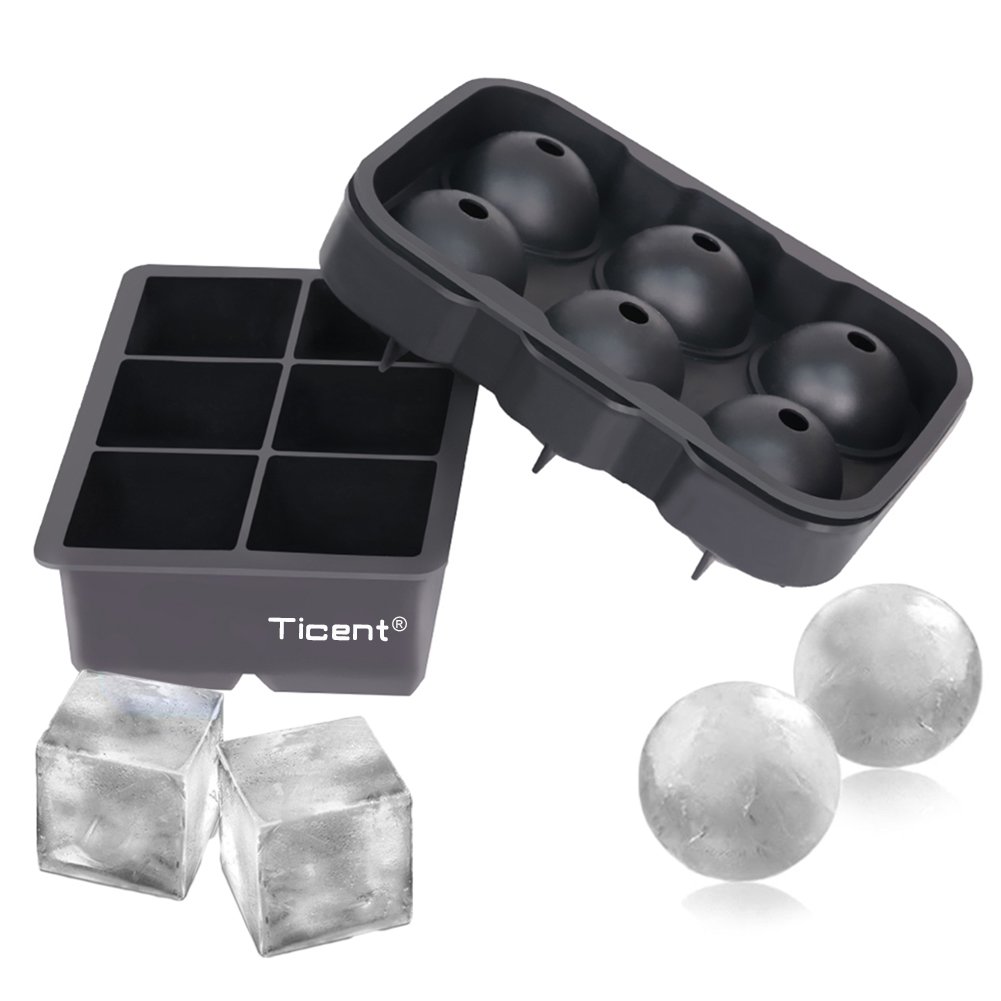 Ticent Silicone Sphere Whiskey Ice Cube Trays, 2-Pack