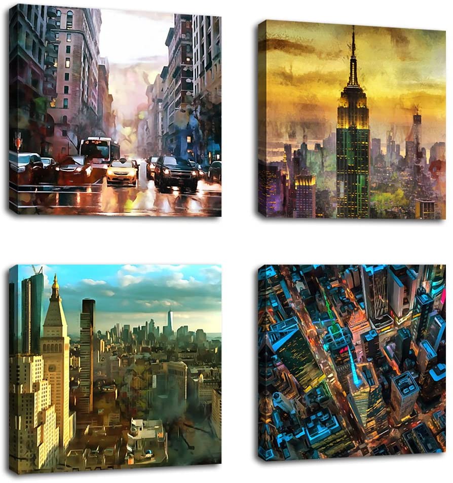 yearainn NY City Skyline Canvas Wall Art, 4-Piece