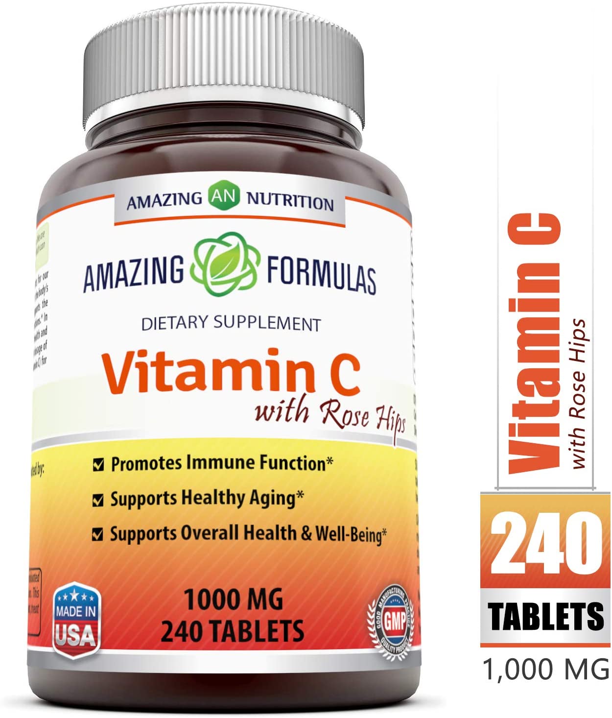 Amazing Formulas Non-GMO Vitamin C With Rose Hips, 240-Count
