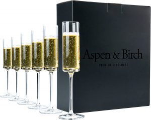 Aspen & Birch Lead Free Modern Crystal Champagne Flutes, 6-Piece