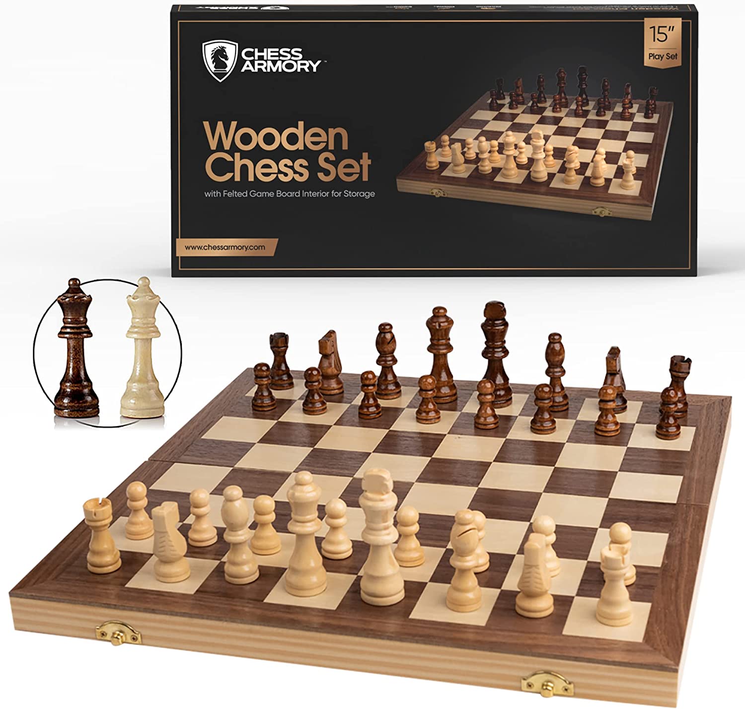 IDEAL BEGINNERS BOARD CLASSIC WOODEN FOLDING CHESS BOARD AND PIECES 