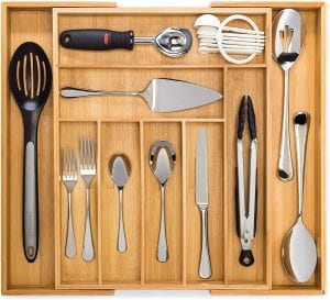 Dynamic Gear Expandable Bamboo Adjustable Drawer Flatware Tray