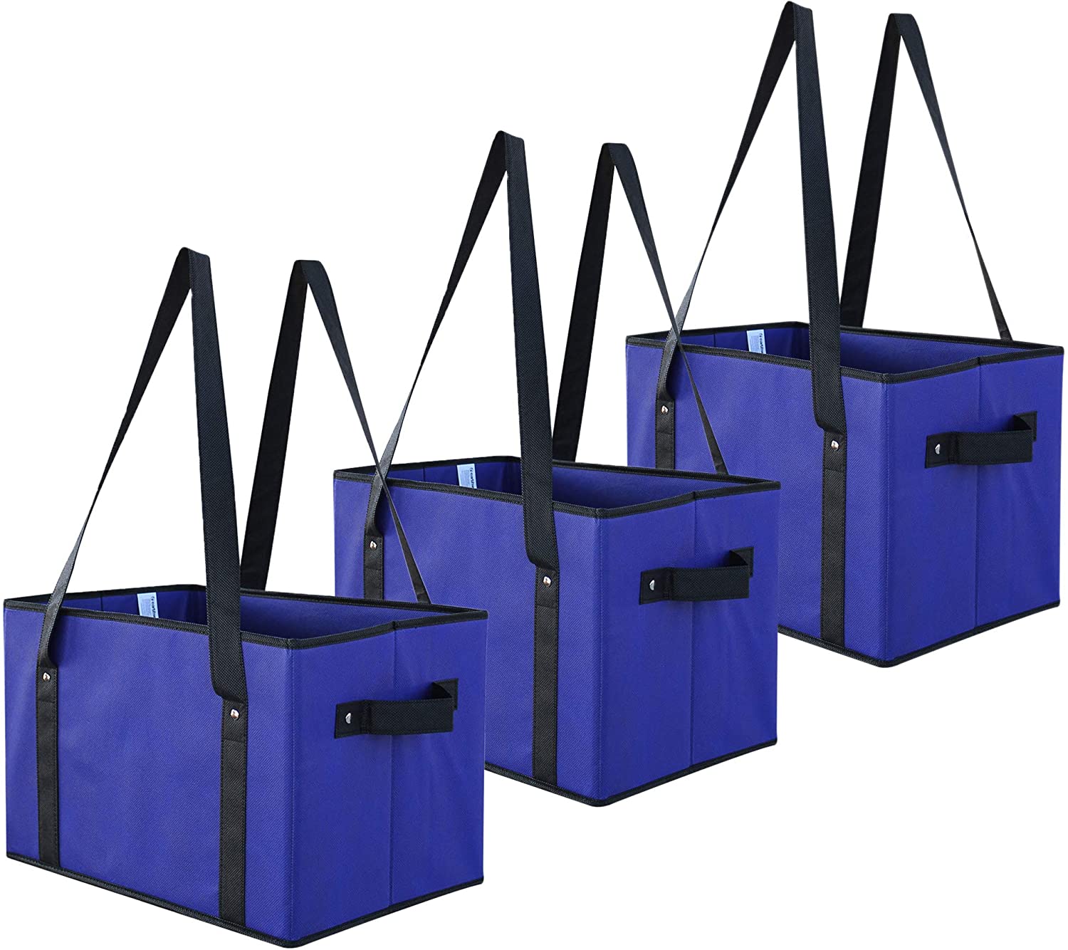 Set of 2 Blue Large Insulated Grocery Bag Collapsible Heavy Duty Nylon