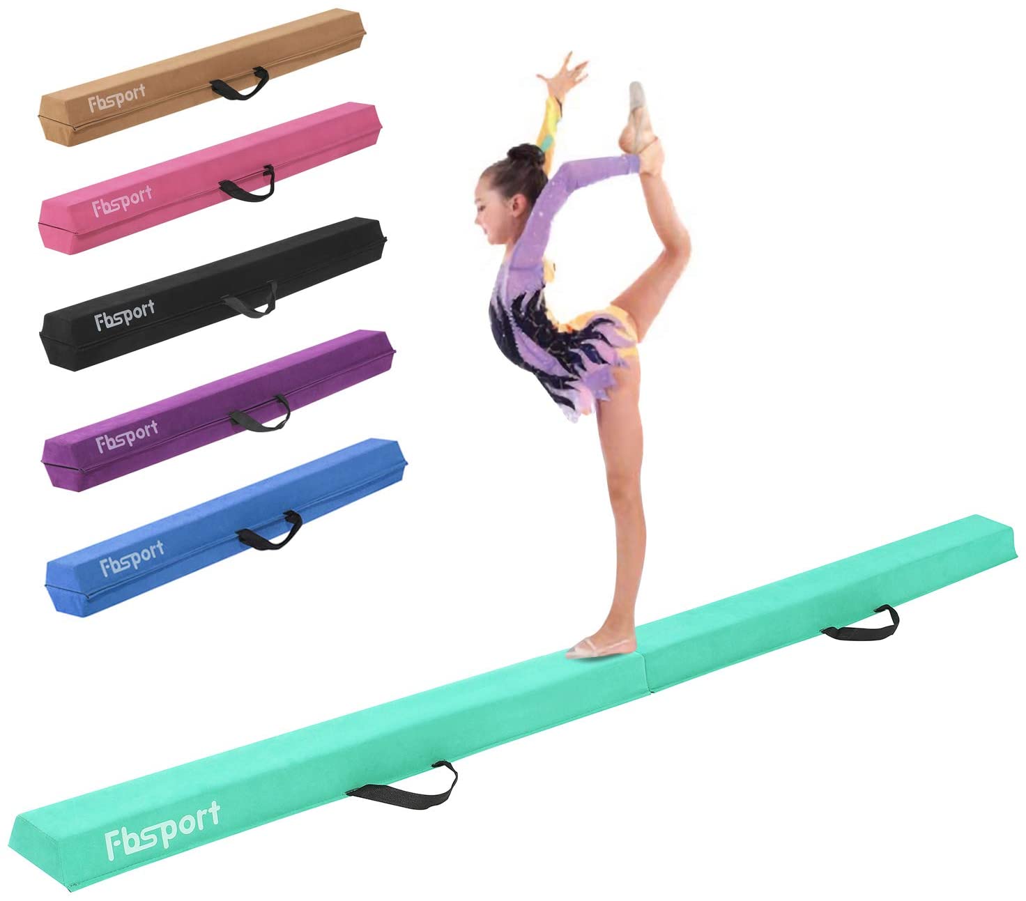 FC FUNCHEER 6FT/9FT Folding Floor Gymnastics Beam for Kids,Non Slip Rubber Base Waterproof Leather Covering Gymnastics Beam for Training,Professional Home Training with Carrying Bag