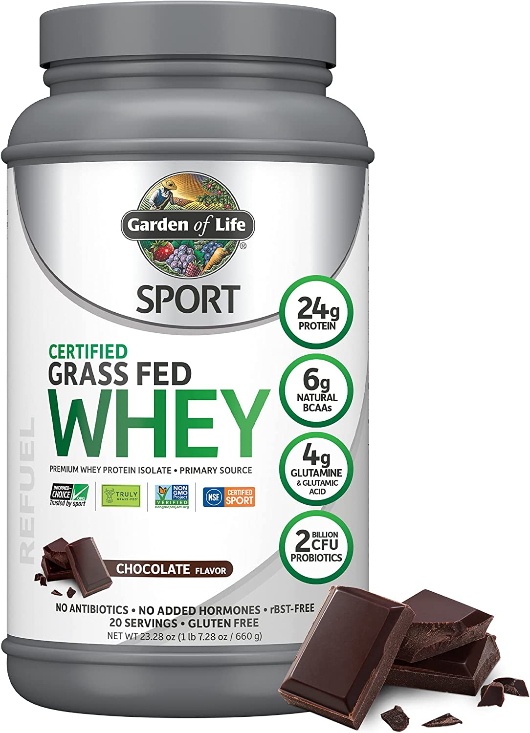 Garden Of Life Certified Grass Fed Whey Protein Isolate Powder, Chocolate