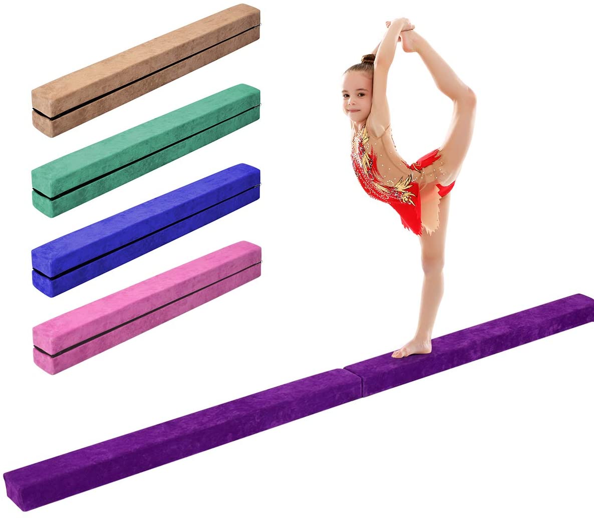 Foam Floor Balance Beam Non-Slip Rubber Base 7FT/8FT Balance Beam w/Carry Handles Anti-Slip Base for Kids Beginners & Professional Gymnasts and Beginners Athletes Folding Gymnastics Balance Beam 