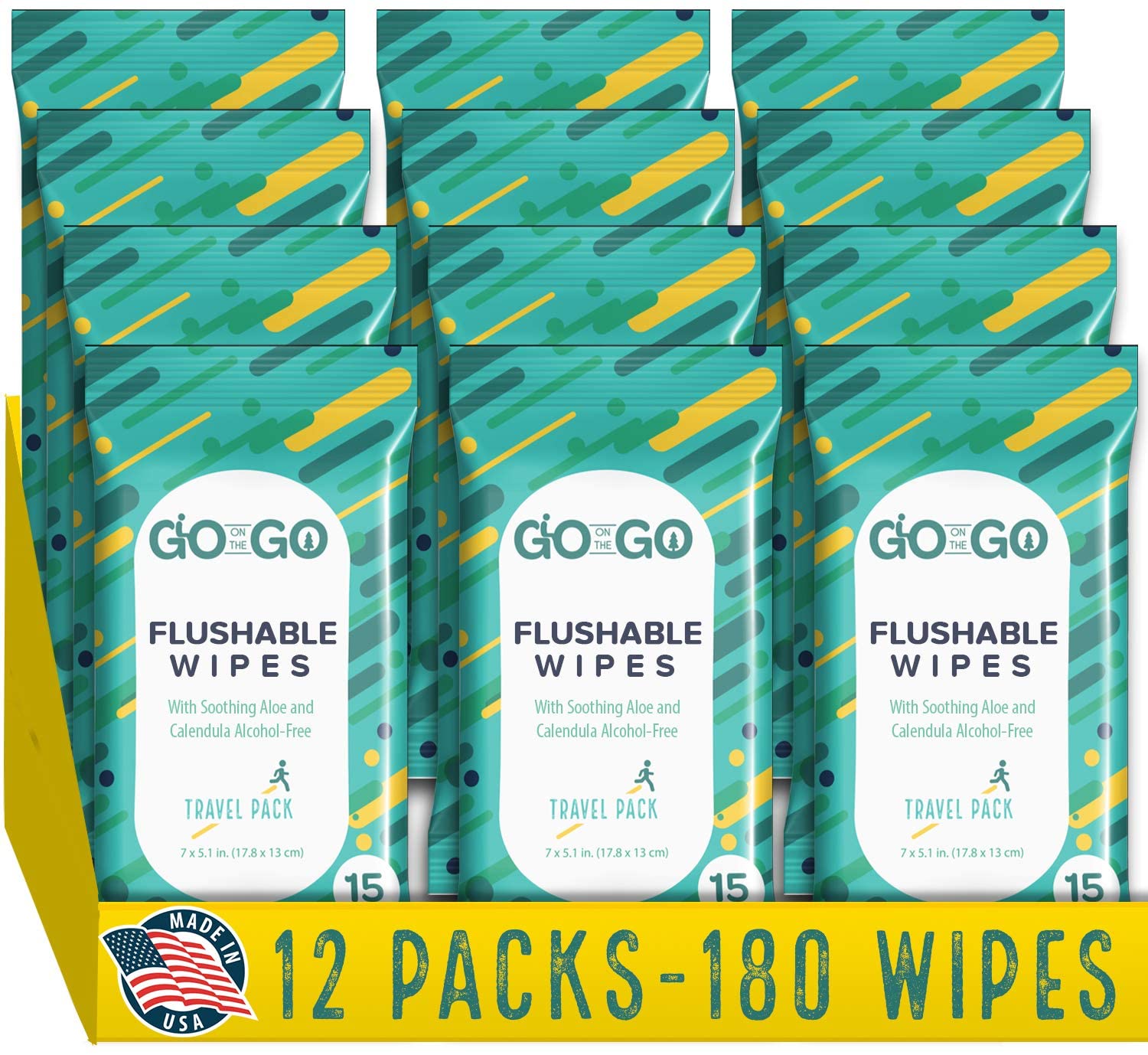 Go On The Go Flushable Alcohol-Free Wet Wipes For Adults, 180-Count