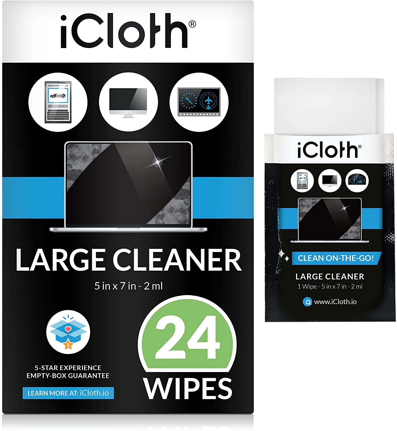 iCloth Large Pro-Grade Individually Wrapped Screen Cleaning Wipes, 24-Count