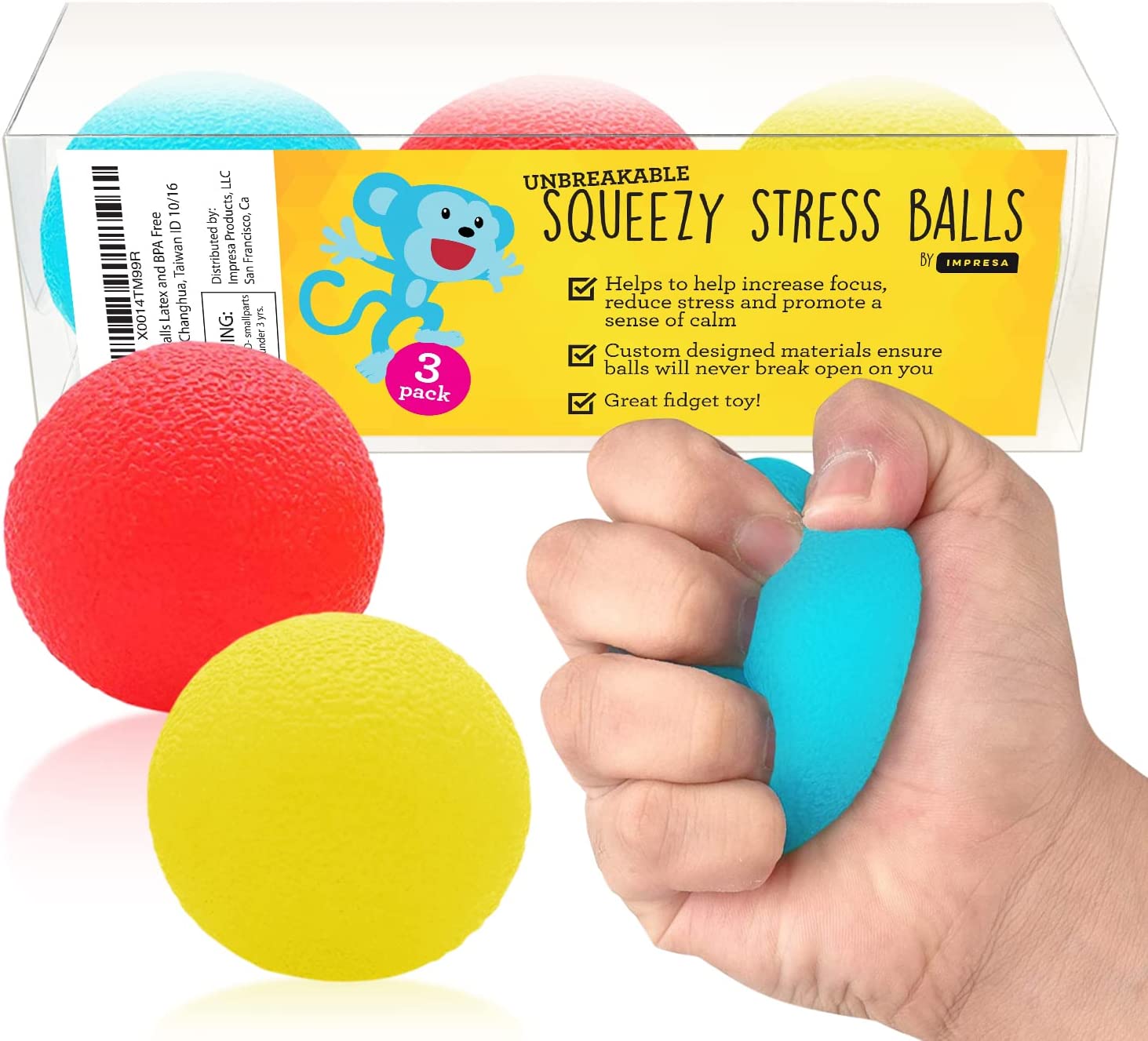 IMPRESA Hypoallergenic Nontoxic Stress Relief Toy Balls, 3-Pack