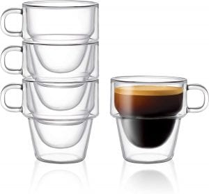 JoyJolt Stoiva Stackable Double Wall Espresso Cup, Set Of 4