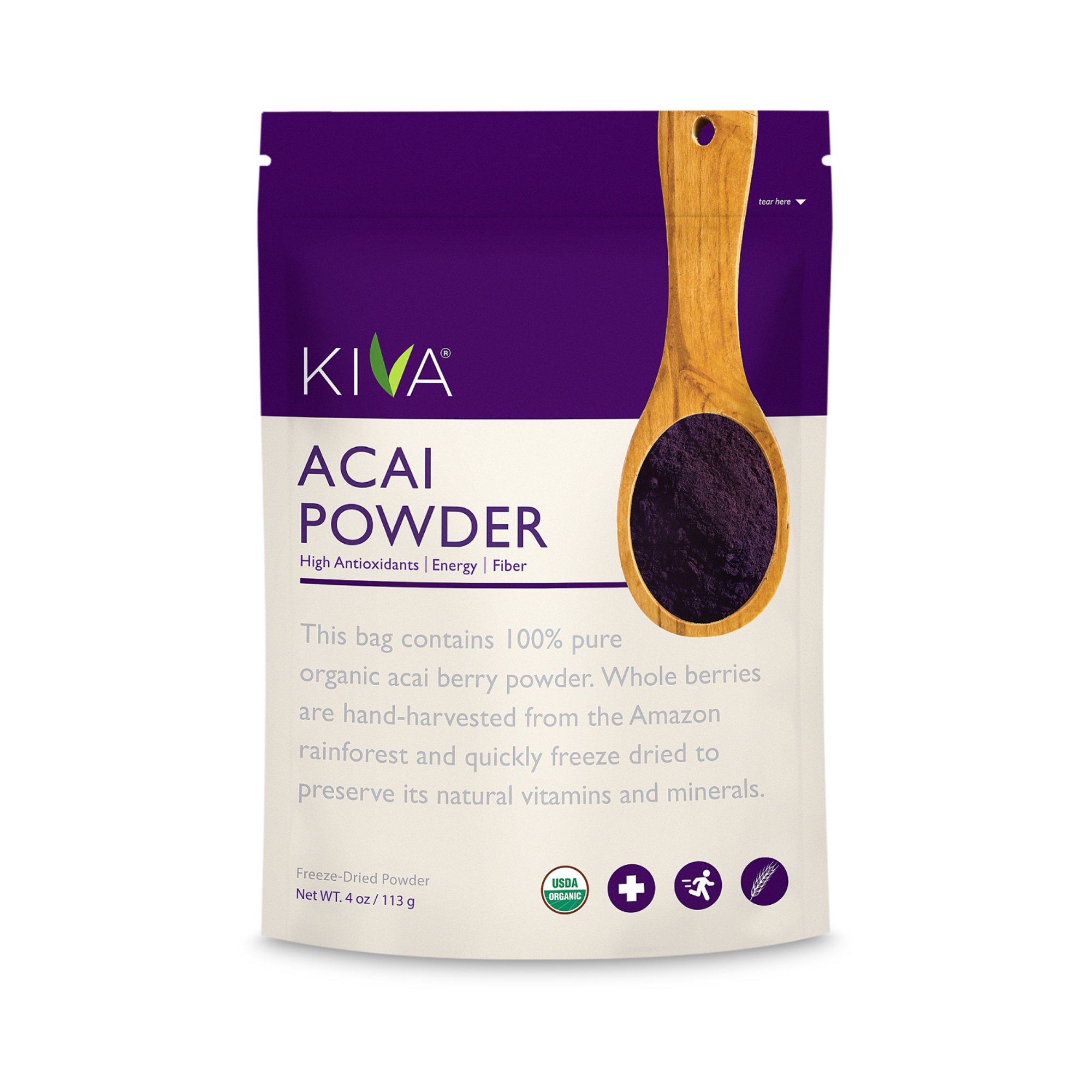 Kiva Organic Freeze-Dried Acai Berry Vegan Powder, 4-Ounce